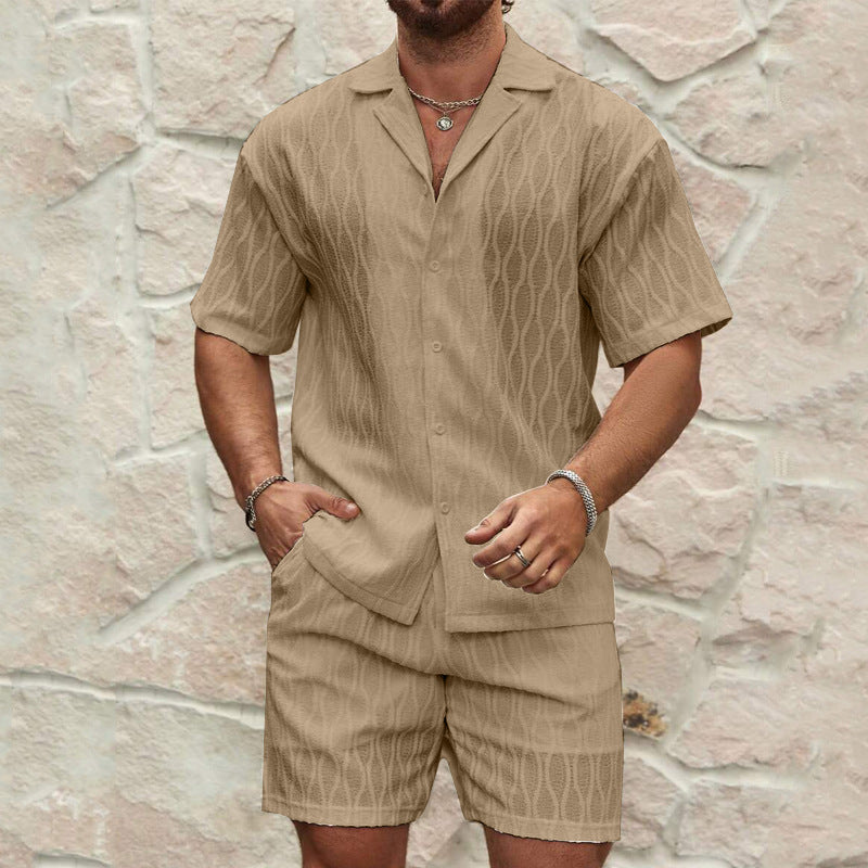 Note: only ship to United States Men Tracksuits Summer Fashion Solid Loose Casual Two Pieces Lapel Button Shirt Shorts Beach Holiday All-match Outfits Male