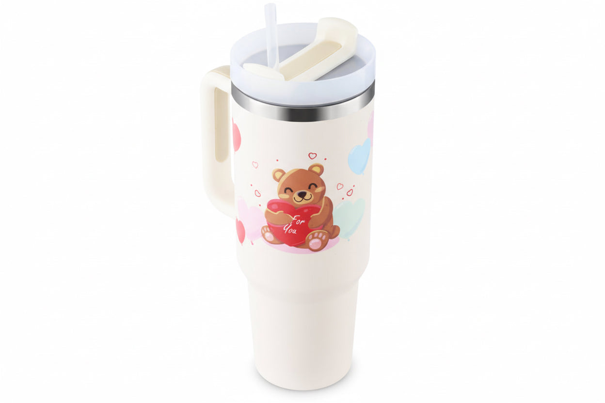 40 Oz Tumbler With Handle Straw Insulated, Stainless Steel Spill Proof Vacuum Coffee Cup Tumbler With Lid Tapered Mug Gifts For Valentine Lover Suitable For Car Gym Office Travel