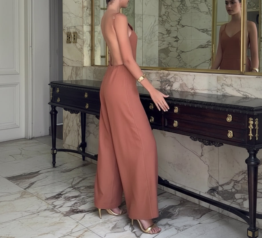 Brown Halter Back Jumpsuit