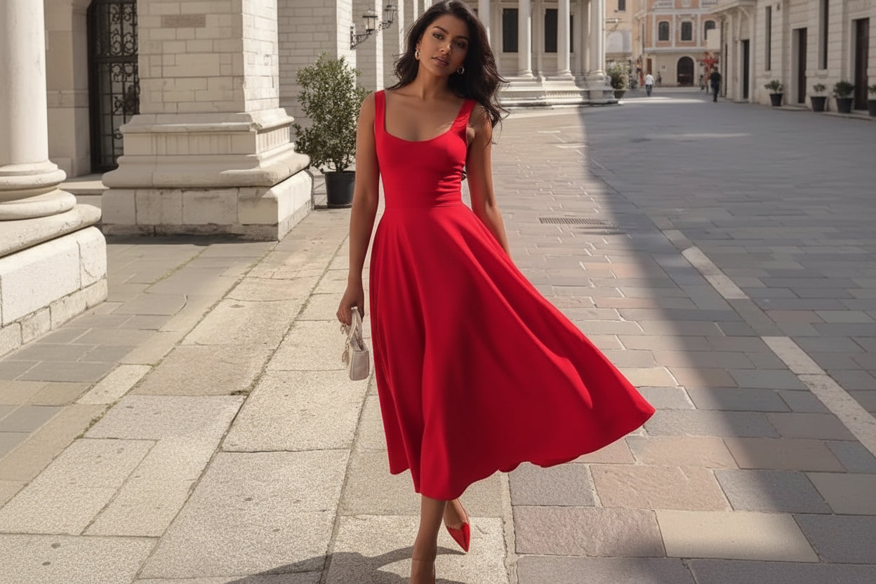 Women's Solid Color Square Collar Sling Dress