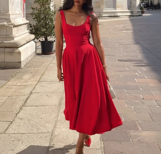 Women's Solid Color Square Collar Sling Dress