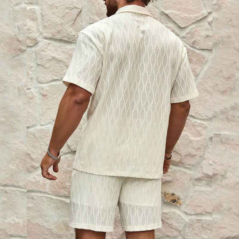 Note: only ship to United States        Men Tracksuits Summer Fashion Solid Loose Casual Two Pieces Lapel Button Shirt Shorts Beach Holiday All-match Outfits Male