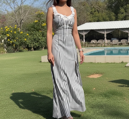 Elegant Striped Tie Slit Dress