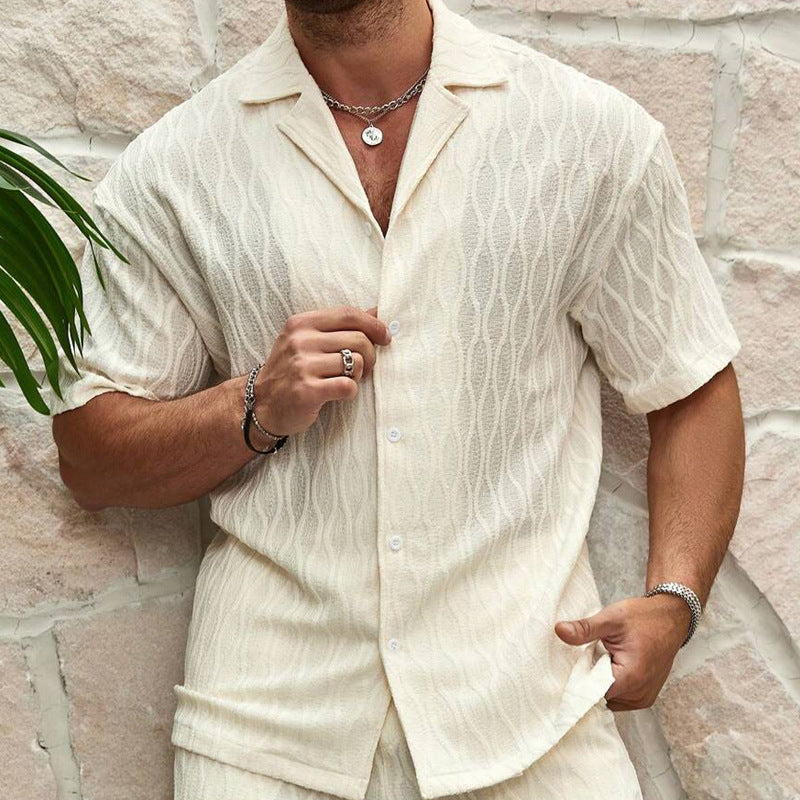 Note: only ship to United States        Men Tracksuits Summer Fashion Solid Loose Casual Two Pieces Lapel Button Shirt Shorts Beach Holiday All-match Outfits Male