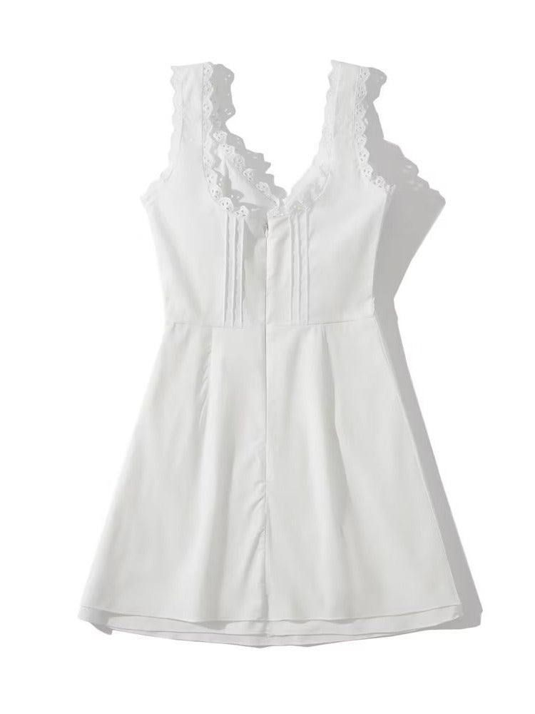 Lace Panel Chest Strap Dress High Waisted