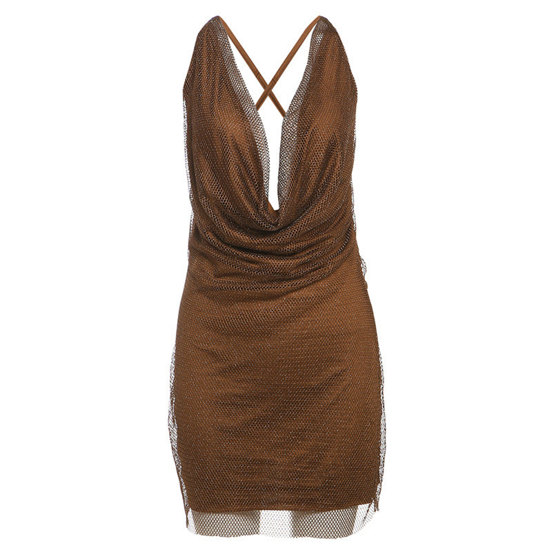 Womens Stylish Personalized Low-Cut Spliced Backless Dress