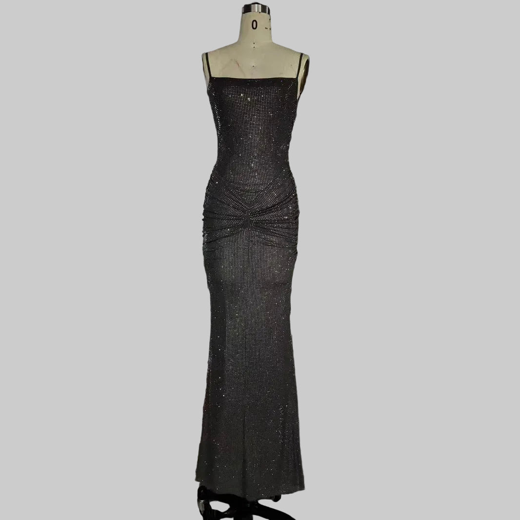 French Strap Rhinestone Dew Temperament Dress