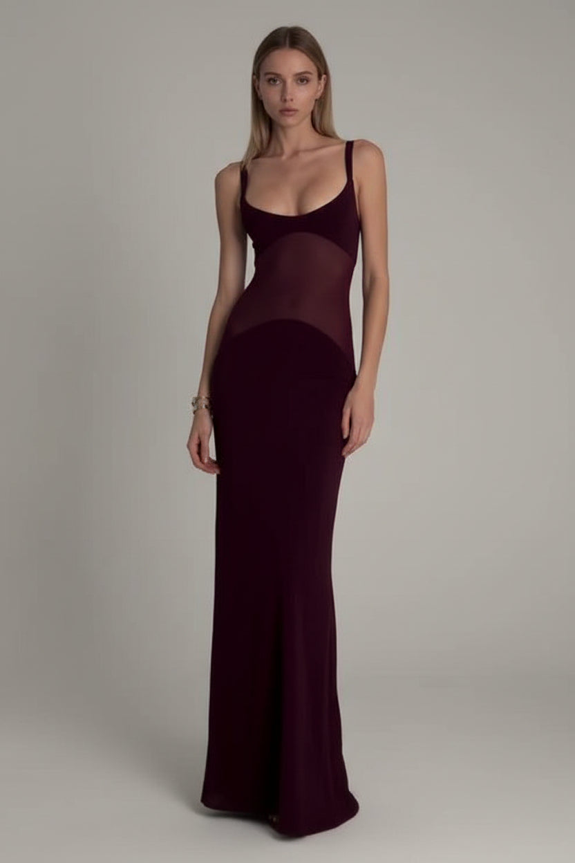 Burgundy Mesh Patchwork Suspender Dress