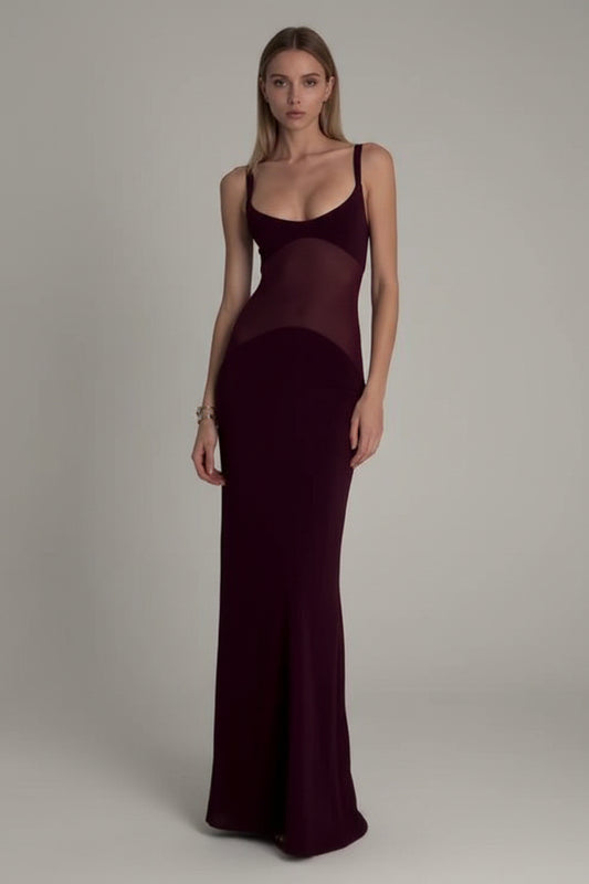 Burgundy Mesh Patchwork Suspender Dress