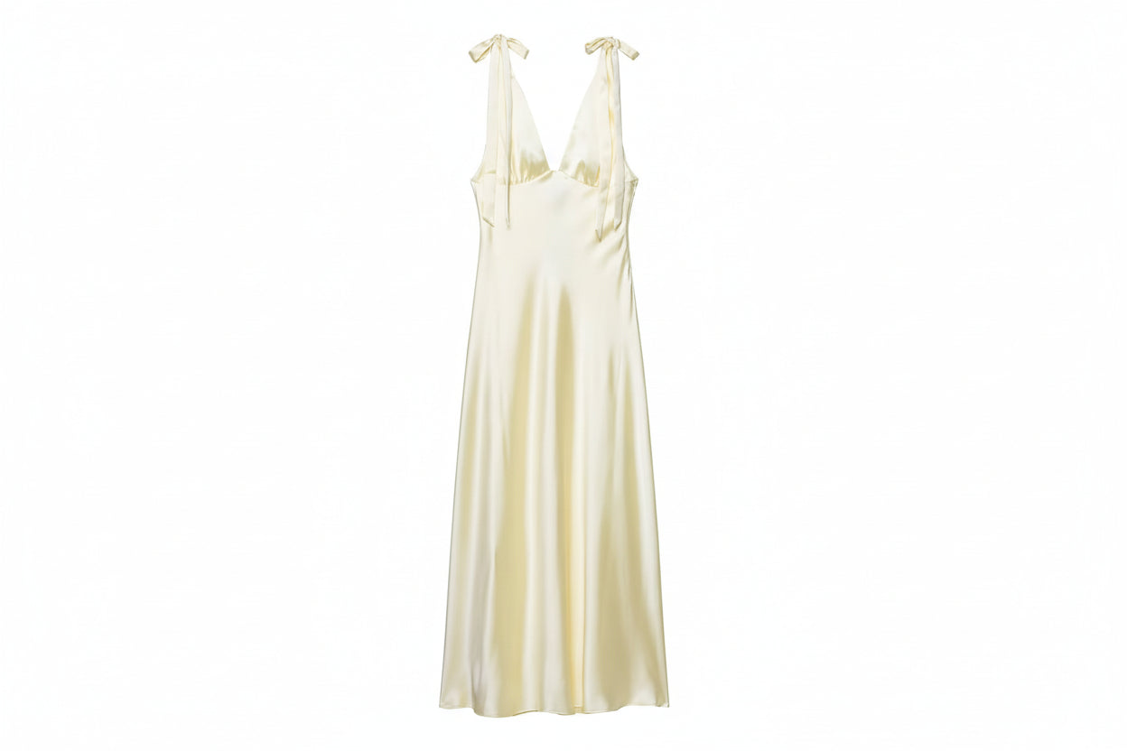 Womens Bow-Decorated Satin-Feel Dress