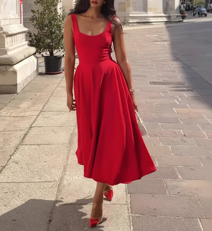 Women's Solid Color Square Collar Sling Dress
