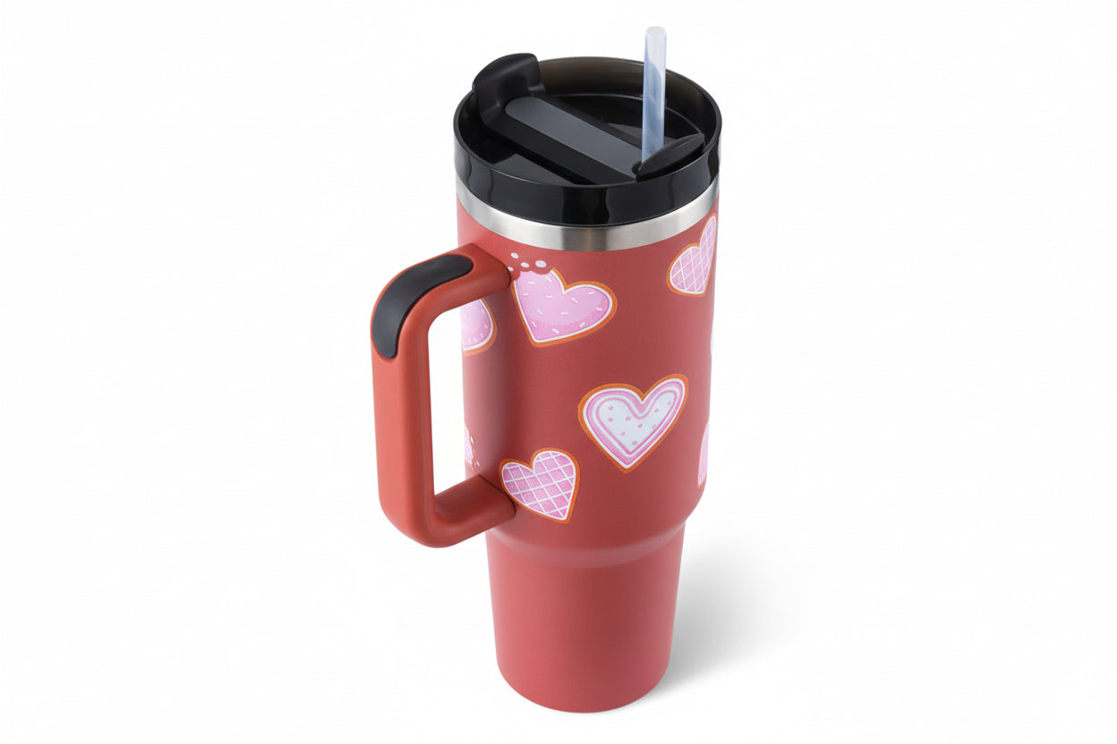 40 Oz Tumbler With Handle Straw Insulated, Stainless Steel Spill Proof Vacuum Coffee Cup Tumbler With Lid Tapered Mug Gifts For Valentine Lover Suitable For Car Gym Office Travel