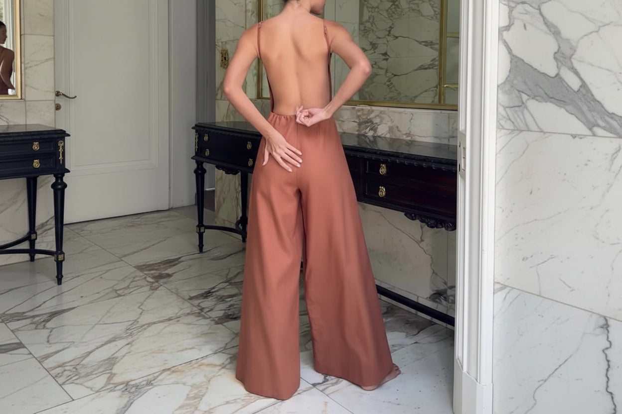 Brown Halter Back Jumpsuit
