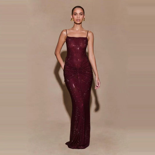French Strap Rhinestone Dew Temperament Dress