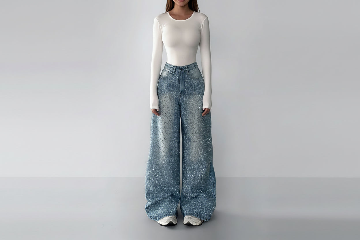 Irregular Rhinestone Jeans