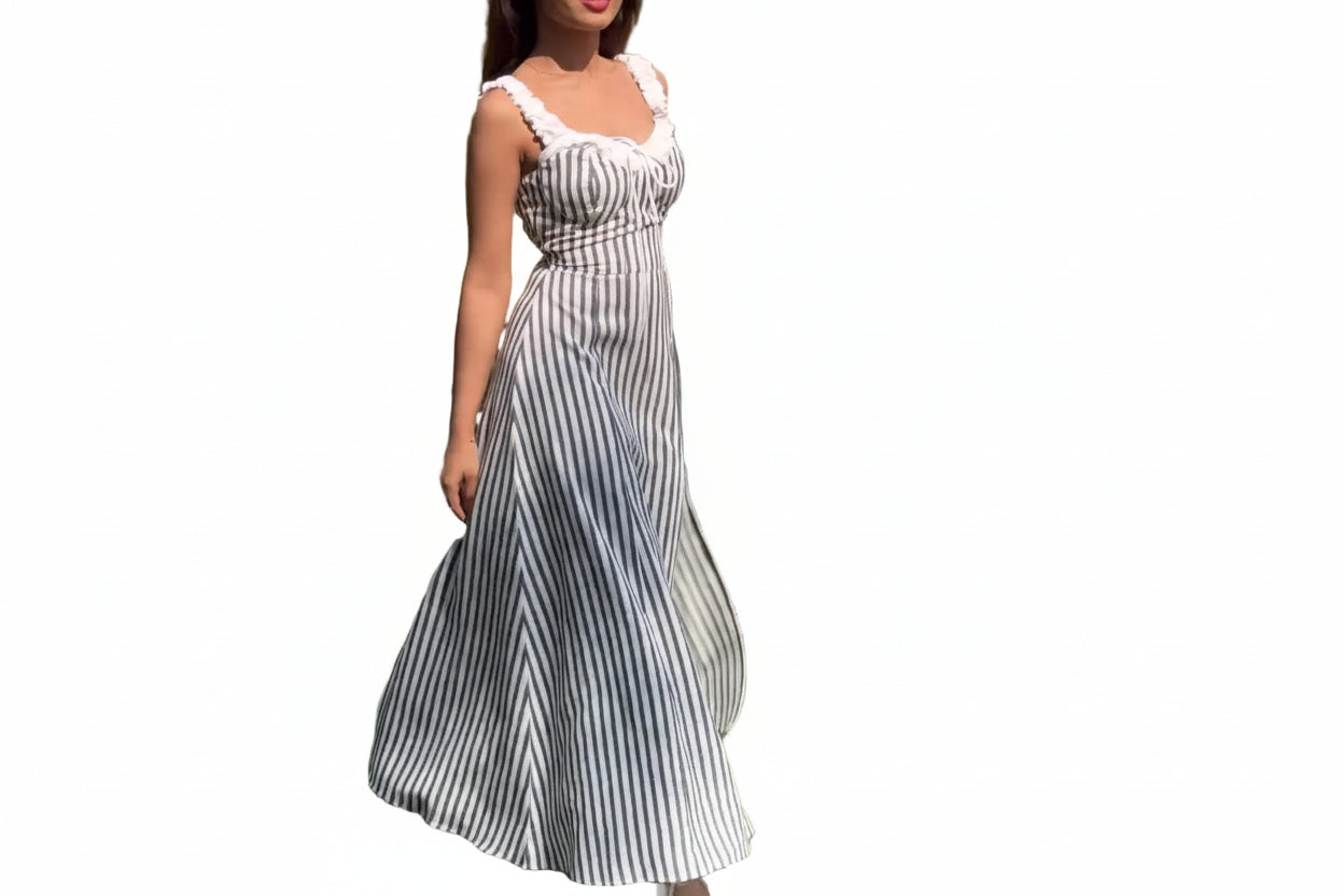Elegant Striped Tie Slit Dress