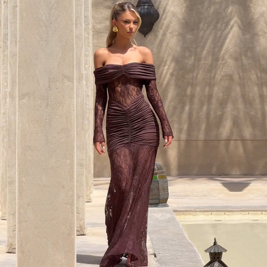 Women's Bandeau Slim-fit Long Dress Lace Dress