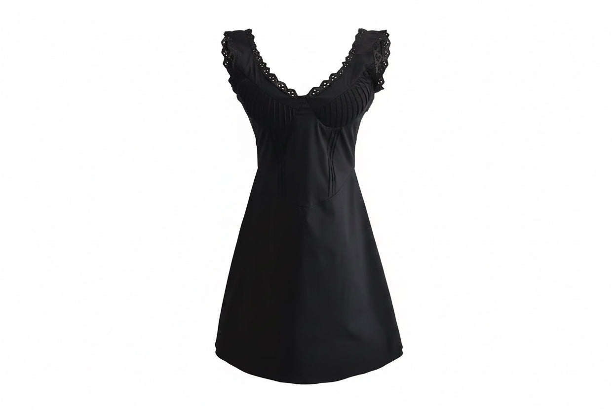 Lace Panel Chest Strap Dress High Waisted