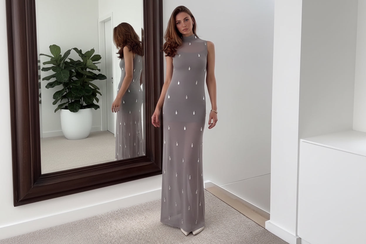 Mesh Beaded Maxi Dress
