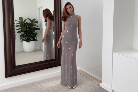 Mesh Beaded Maxi Dress