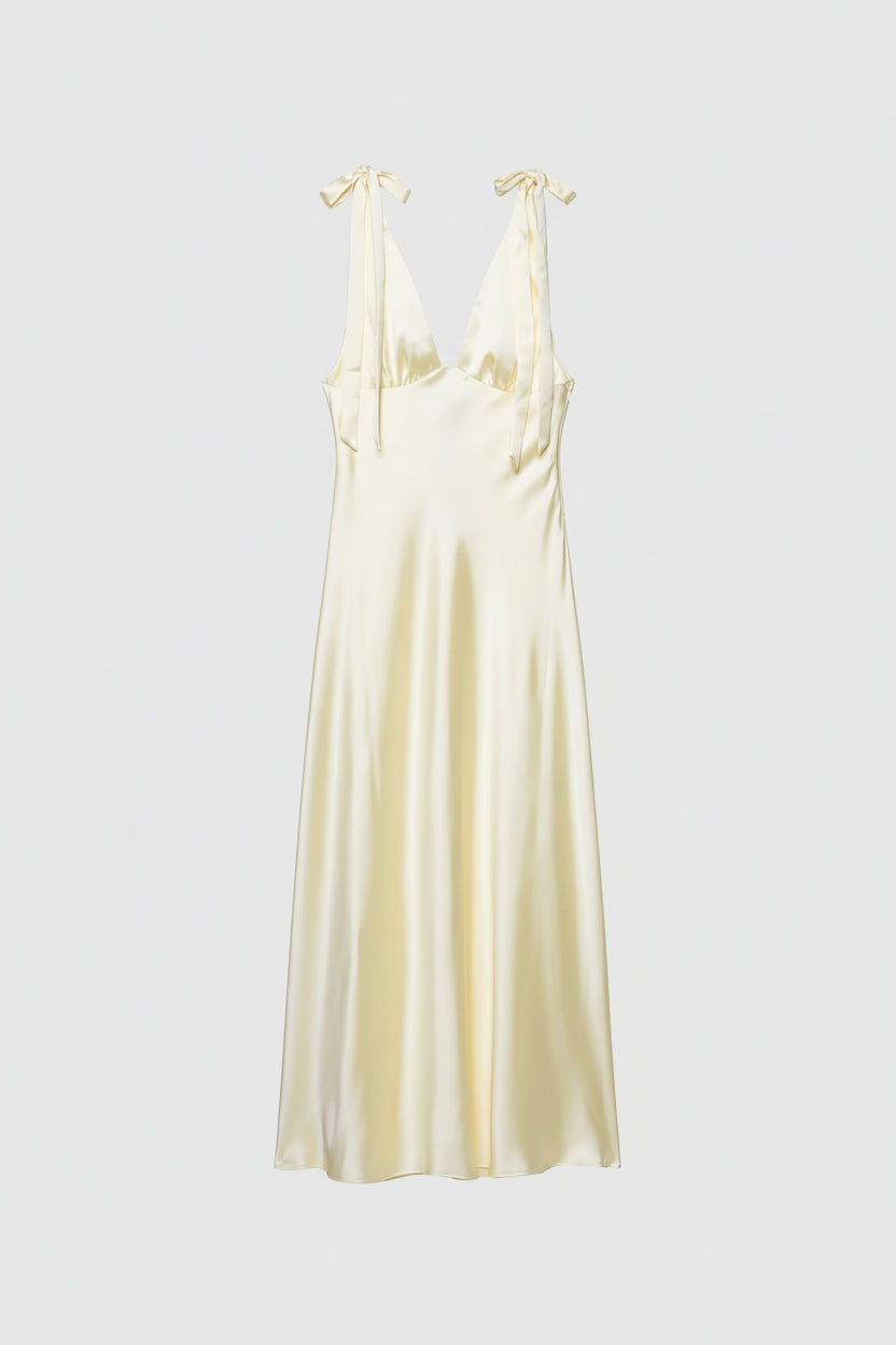 Womens Bow-Decorated Satin-Feel Dress