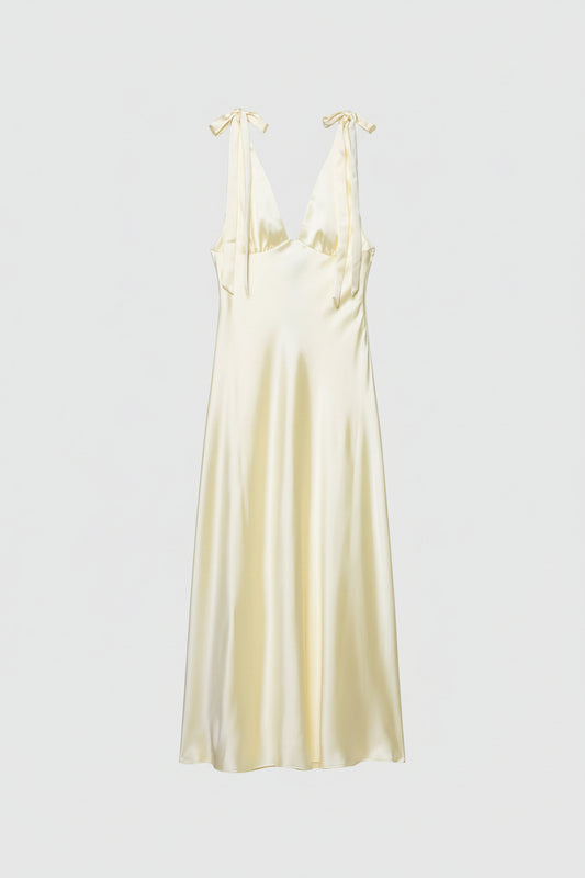 Womens Bow-Decorated Satin-Feel Dress