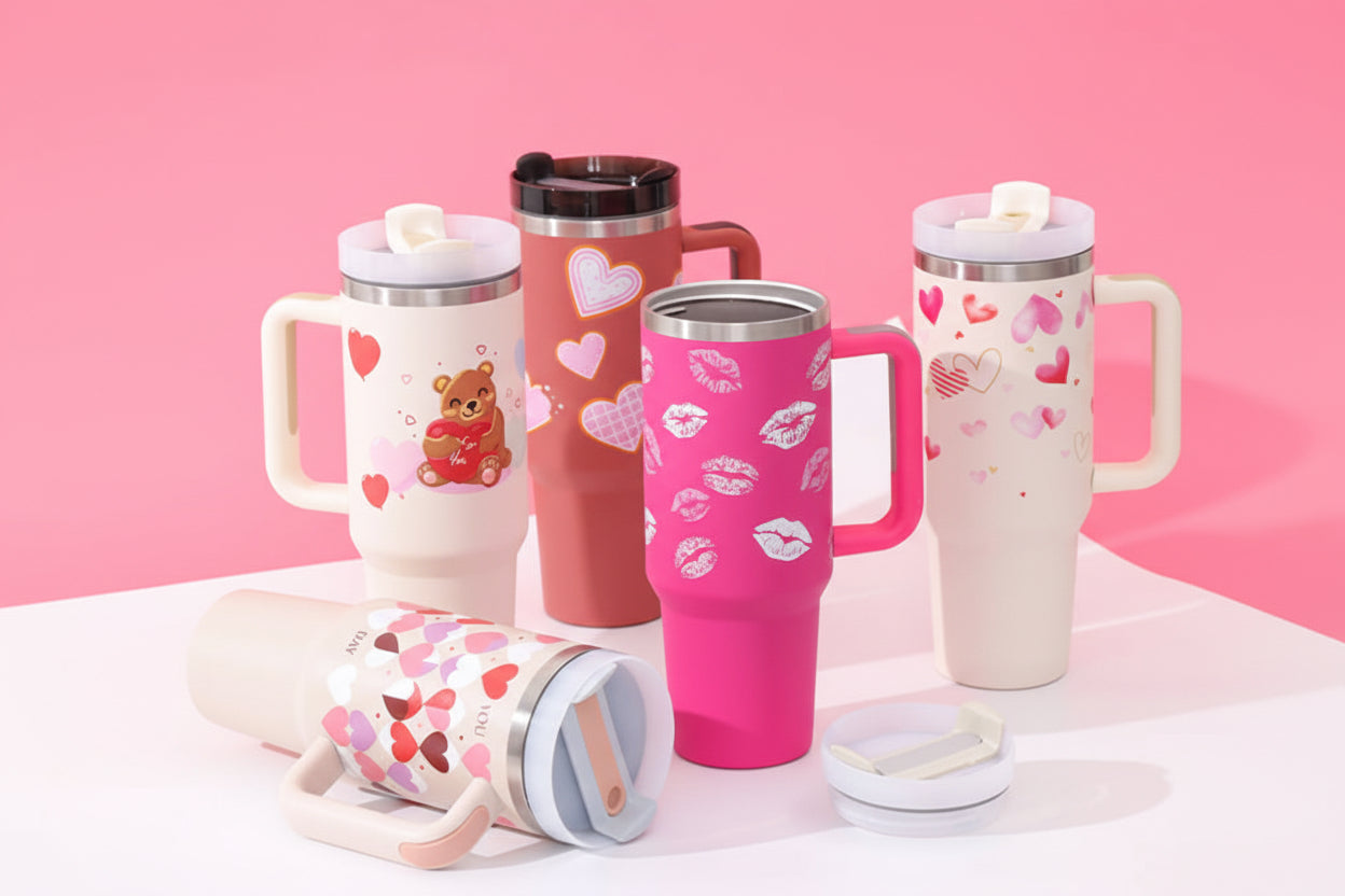 40 Oz Tumbler With Handle Straw Insulated, Stainless Steel Spill Proof Vacuum Coffee Cup Tumbler With Lid Tapered Mug Gifts For Valentine Lover Suitable For Car Gym Office Travel