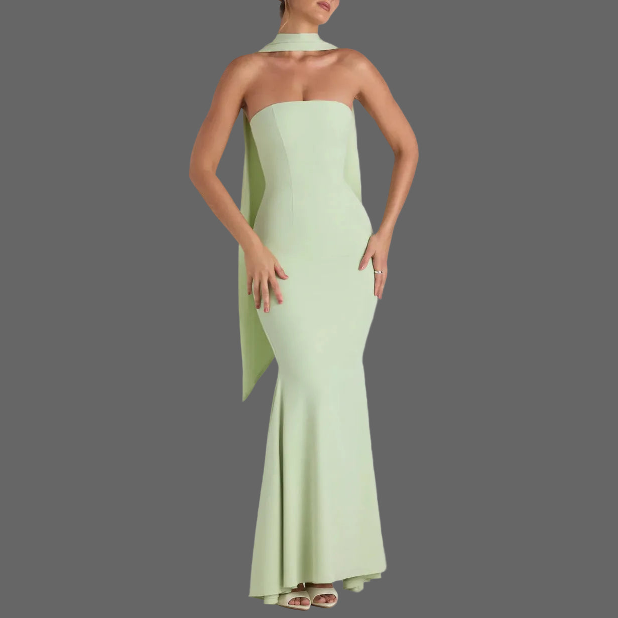 Slim-fit Sheath Fishtail Dress Solid Color Dress Skirt Shawl