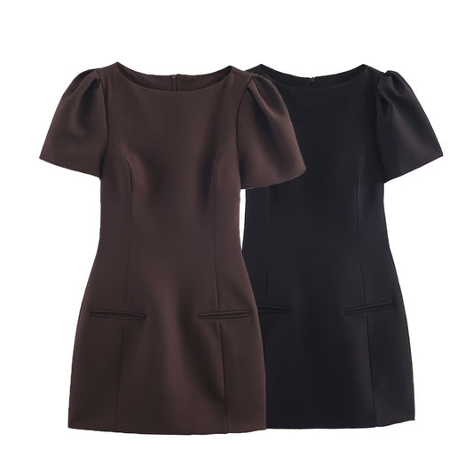Womens Western-style Chic Pleated-pocket Dress