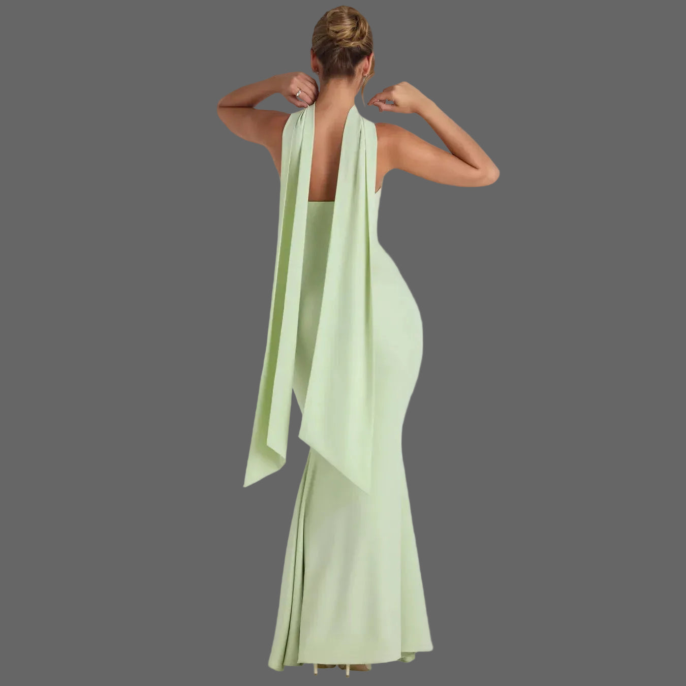 Slim-fit Sheath Fishtail Dress Solid Color Dress Skirt Shawl